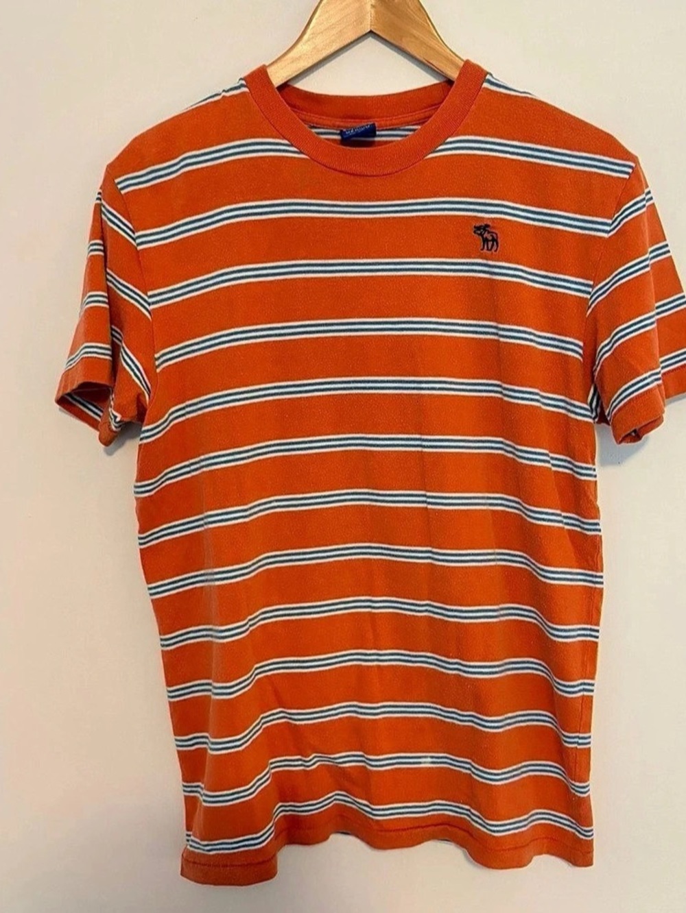VTG Abercrombie Shirt Men Size M Short Sleeve Striped Orange